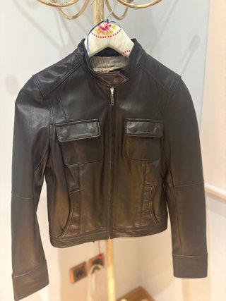Chaqueta Motera de Piel Negra, para chica
