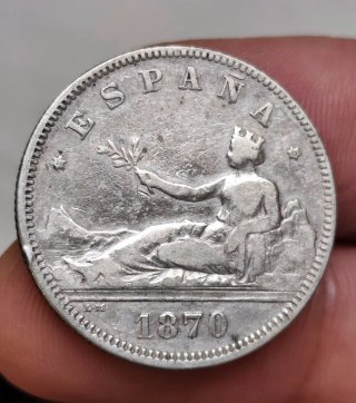 Moneda 2 pesetas plata 1870 estrella 73.