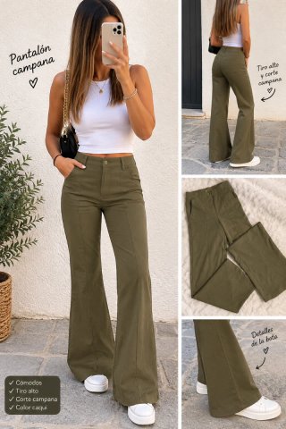 Pantalones Campana Tiro Alto Verde