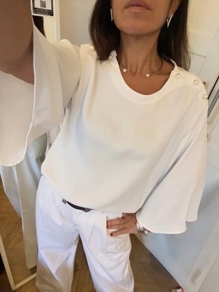 Blusa fluida Zara Blanca con Perlas Talla M