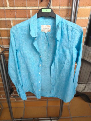 Camisa de lino azul celeste Celopman