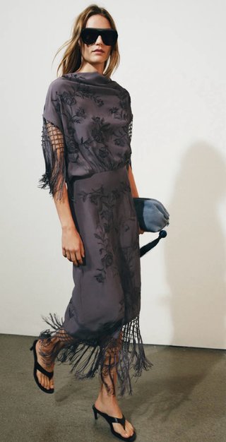 Vestido ZARA Bordado con Flecos Talla XS/S/M