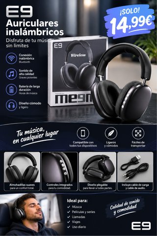 Auriculares Inalámbricos E9 Negros