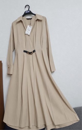 Vestido camisero beige Zara talla XL