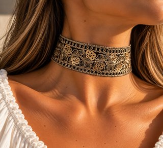 Choker de Encaje Negro y Dorado