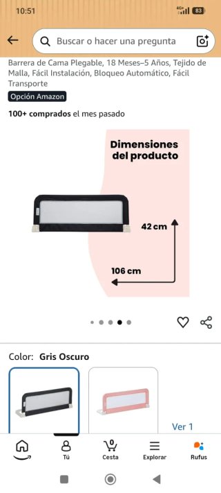 Barrera de Cama Plegable 106 cm