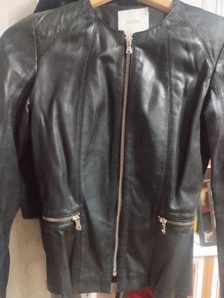 Chaqueta de Piel Mango Negra Talla S