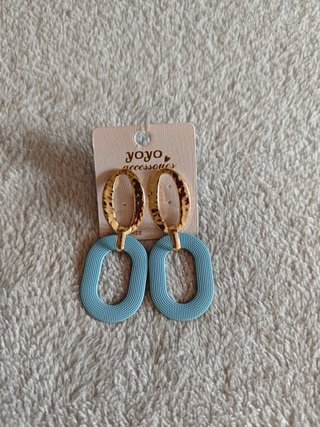 Pendientes grandes fiesta azul metal dorado largos