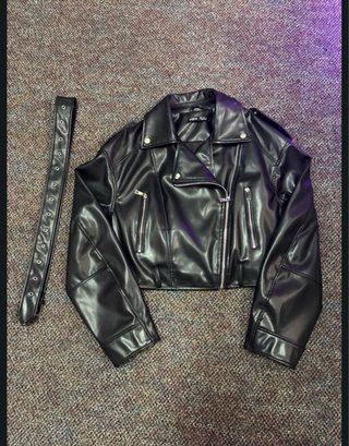 Cazadora Efecto Piel Negra Oversize Shein