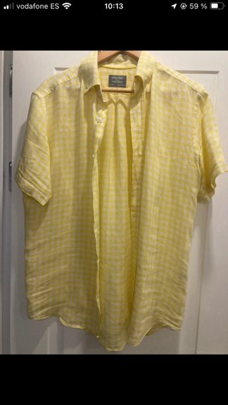 Camisa de lino a cuadros amarilla