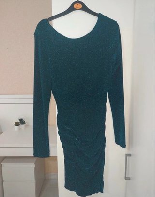 Vestido de fiesta brillante verde azulado