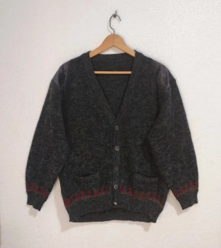 Cárdigan de punto vintage gris carbón Talla L