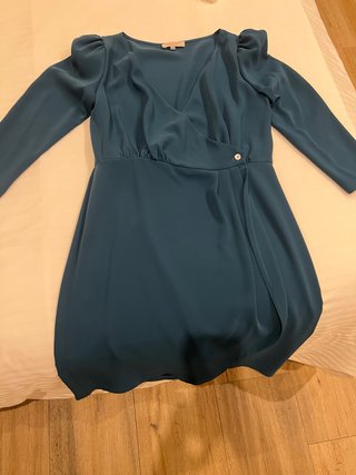 Vestido Cruzado Azul Petróleo Talla M