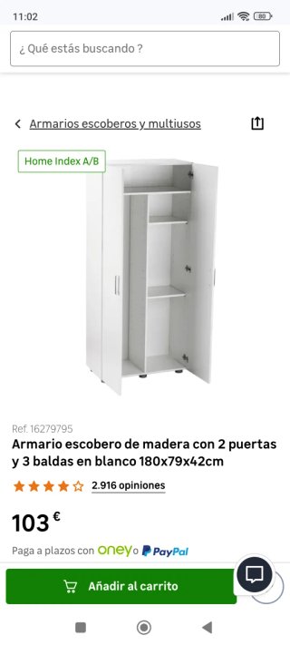 Armario Escobero de Madera Blanco
