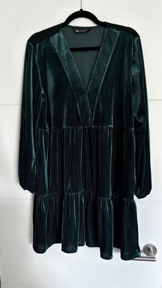 Vestido Mini Terciopelo Verde Zara Talla L
