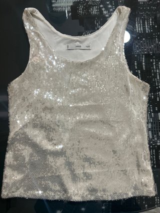 Top de fiesta Mango blanco lentejuelas Talla S