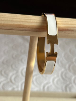 Pulsera Rígida Hermès Blanca y Dorada