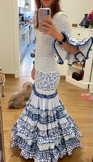 Vestido de gitana blanco y azul Hecho a medida