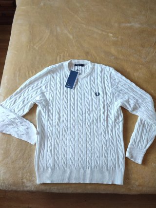 Jersey de punto trenzado blanco Fred Perry