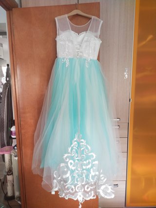Vestido de fiesta blanco y turquesa para niña
