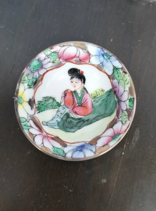 Mini Plato Porcelana Macao Pintado a Mano Vintage