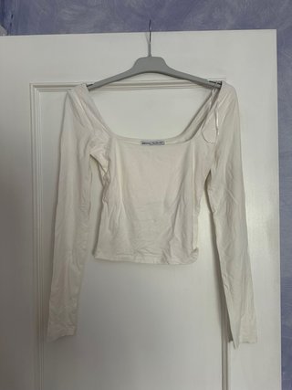 Camiseta Blanca Bershka Manga Larga