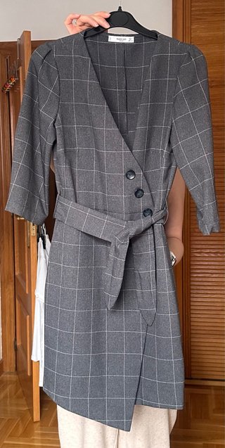 Vestido Mango Gris de Cuadros Talla S