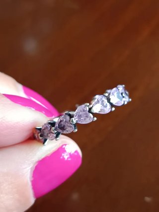 Anillo Plata 925 Fila Corazones Rosas T.56