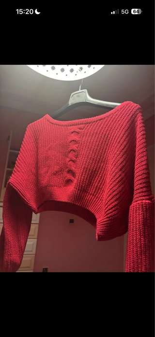 Jersei Crop Rojo de Punto Trenzado