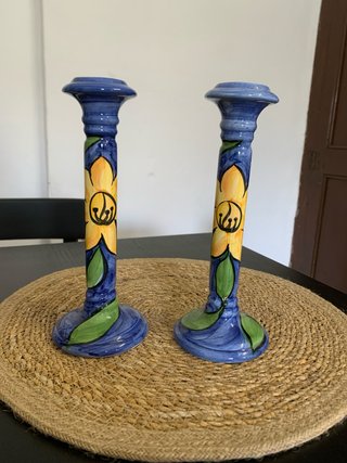 2 Candelabros de Cerámica Pintados