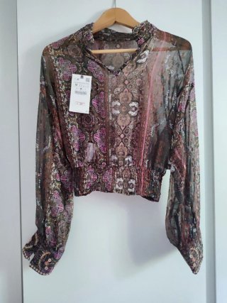 Camisa Boho Zara Estampada Talla M