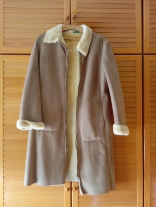 Abrigo Piel Vuelta Benetton Beige Talla L.