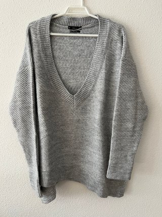 Jersey punto gris cuello pico Zara Talla M