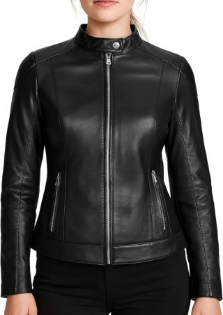 Chaqueta de cuero negro piel de cordero. Nueva