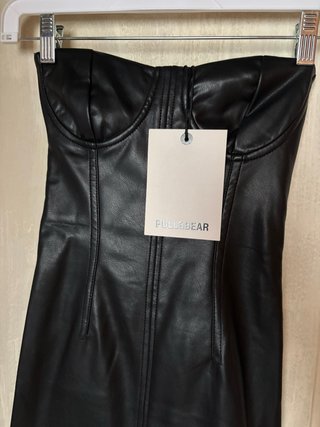 Vestido Negro Efecto Cuero Pull&Bear XS