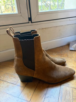 Botines Zara ante serraje con tacón bajo talla 39
