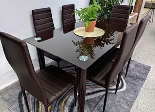Mesa de Comedor Marrón con 6 Sillas