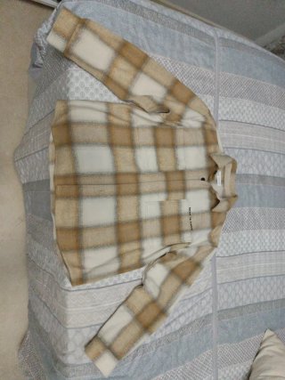 Sobrecamisa de cuadros beige y blanca talla 11/12