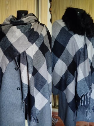 Poncho Abierto de Cuadros Mujer Talla Unica