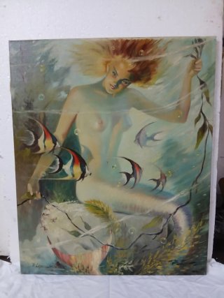Cuadro al óleo de sirena