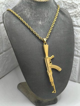 Colgante Metralleta Grande Acero Chapado Oro