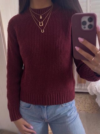 Jersey de punto acanalado granate Zara | Talla XS