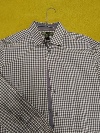 Camisa Mango cuadros gris y blanca