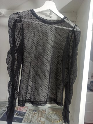 Blusa Negra Semitransparente Bershka Talla S