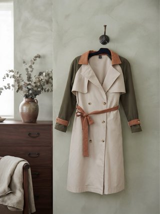 Gabardina bicolor beige y verde oliva