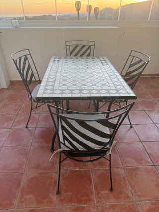 Conjunto Mesa de Jardín con Mosaico y 4 Sillas