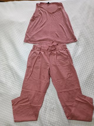 Conjunto rosa palo Esmara top V + pantalón lino