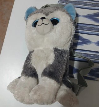 Dos mochila de Peluche con Forma de Husky