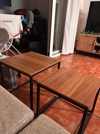 Set de 2 Mesitas Auxiliares Madera y Metal