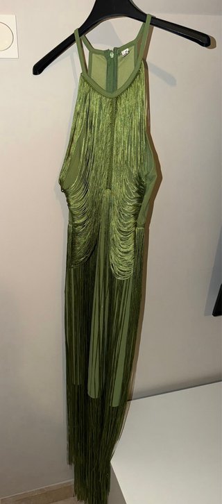 Vestido de Fiesta con Flecos Verde